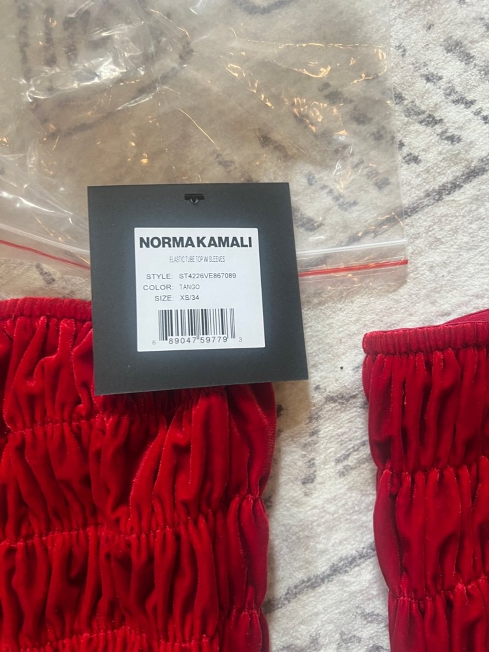 Norma Kamali Red Ruched Square-Neck Tube Top with separate sleeves - Picture 5 of 10